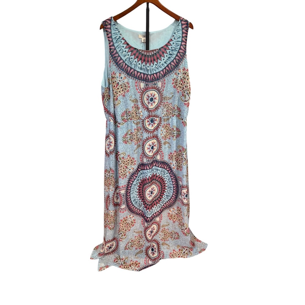 Cato Woman Blue Red Medallion Paisley Sleeveless Midi Dress Plus Size 22/24W NWT